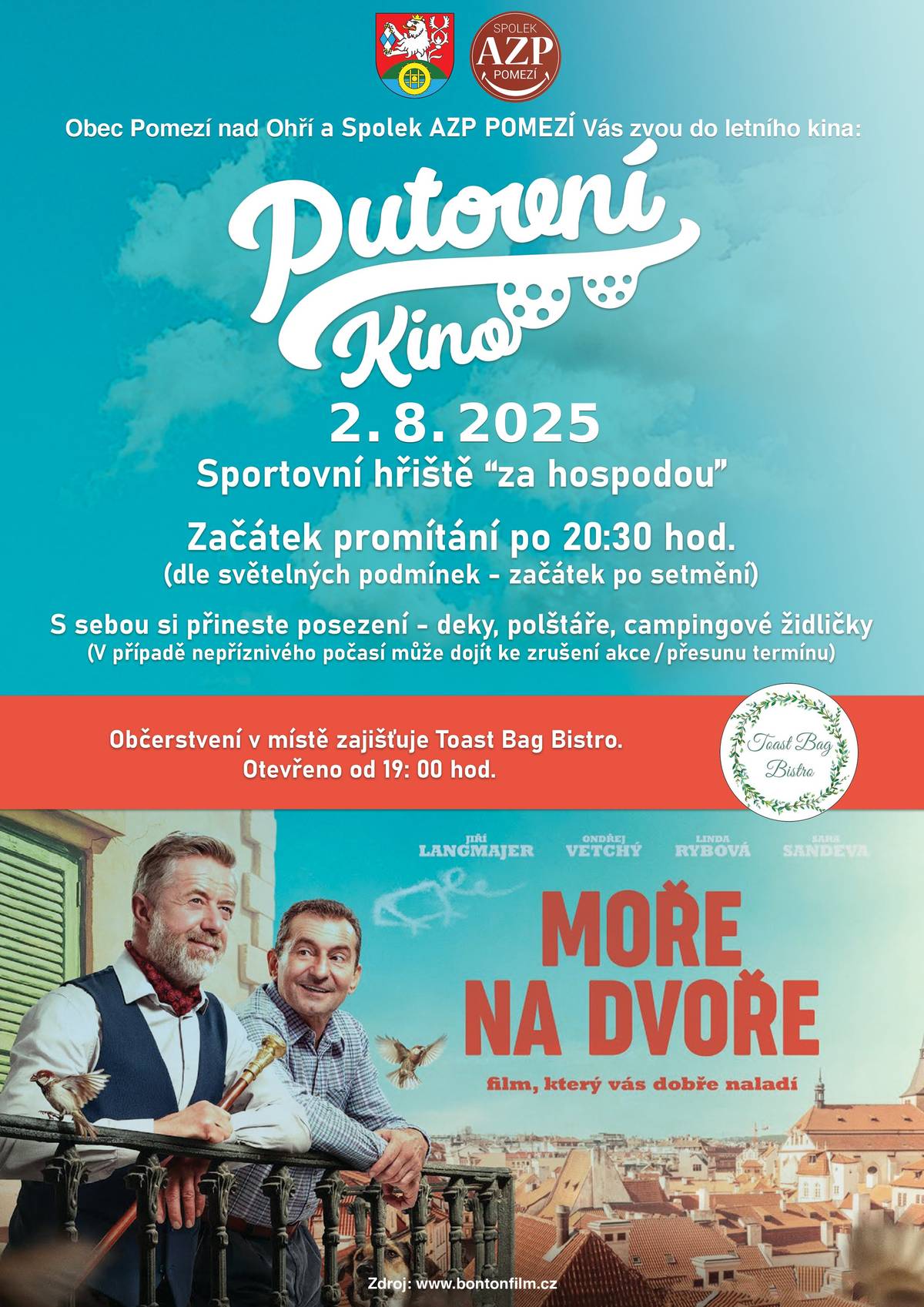 2. 8. 2025 zve obec Pomezí nad Ohří do letního kina