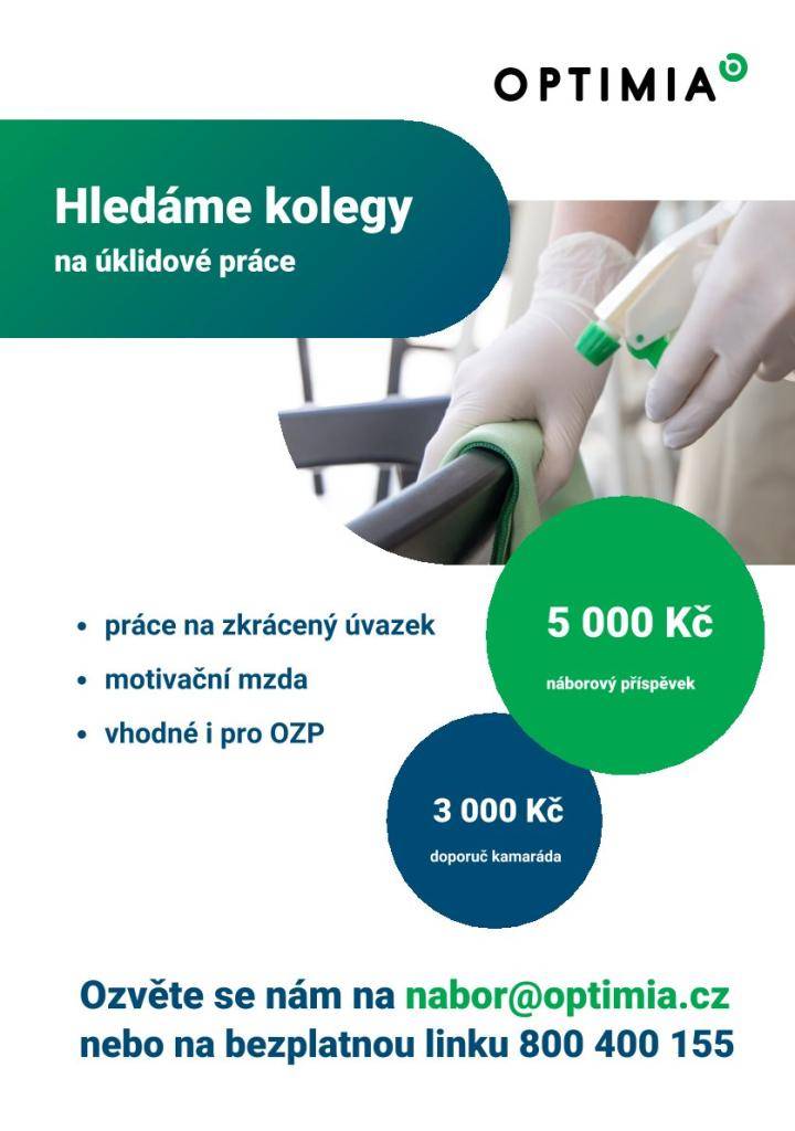 Společnost OPTIMIA aktuálně hledá nové kolegy na úklidové práce