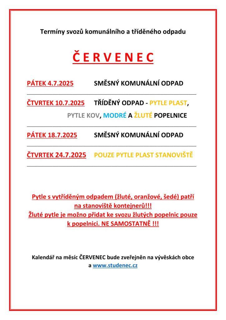 informace ke svozům