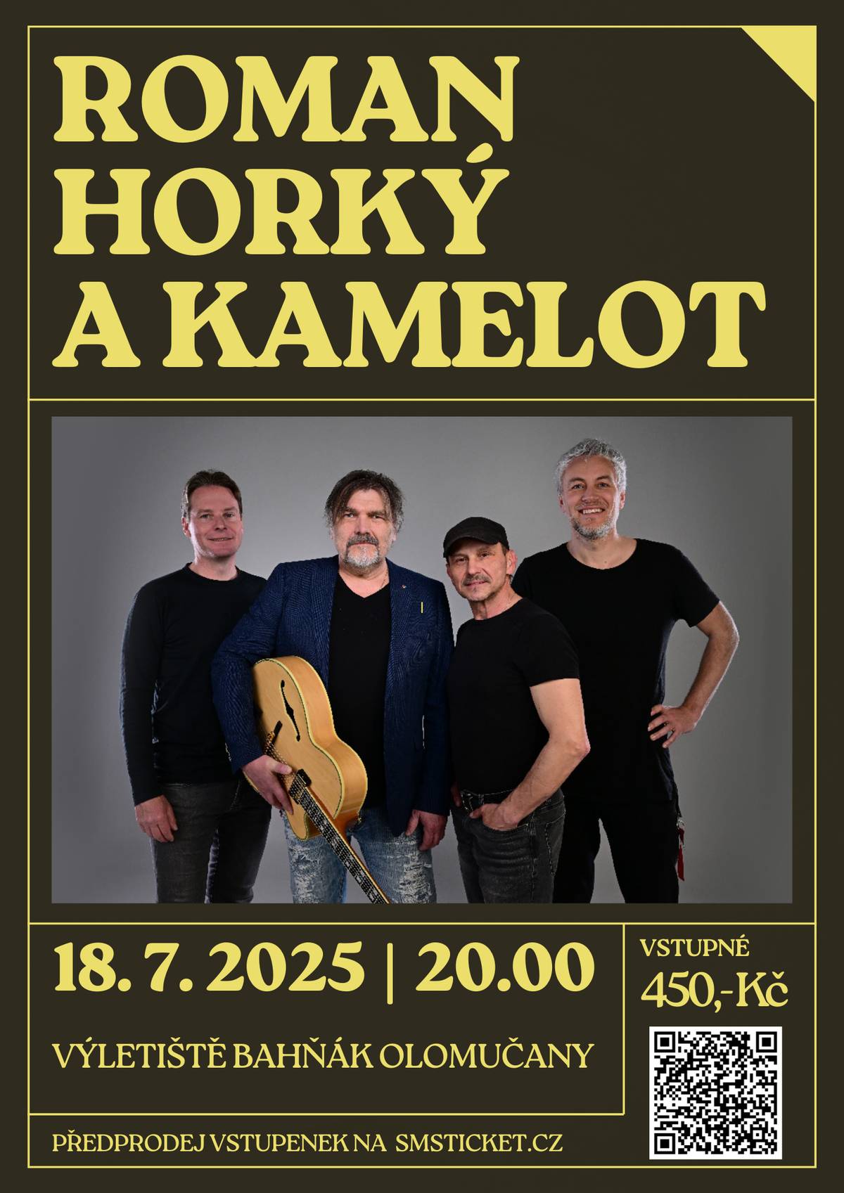 Hasiči Olomučany vás zvou na koncert Roman Horký a  Kamelot a to 18.7.2025 od 20.00 hodin  v krásném prostředí vyletiště Bahňák v Olomučanech (4 km od Blanska), které svým okolím přímo láká k letním zpěvům pod širým nebem. Vstupné 450 Kč.  Areál bude pro návštěvníky otevřen od 17.30 hodin Připraveno občerstvení, platba pouze hotově. Po skončení koncertu je možné posedět u ohně, můžete si vzít s sebou Vaše nástroje a zahrát si s kamarády. V areálu je možnost přenocování ve svých stanech (podloží bohužel není tráva) nebo "Pod širákem" na výletišti, na spaní ve spacáku se tráva najde. Pokud někdo zůstane, nabízíme i něco k snídani :-) Sezení počtu cca 250 na lavicích, jinak něco "pod zadek" a sedíme na stráni :-) V případě nepříznivého počasí (myšleno trvalý celodenní déšť) bude akce přesunuta do Kulturního centra v Olomučanech. I tak pláštěnky s sebou v případě nějaké přeháňky. Parkování zajištěno v blízkosti areálu. Bude označeno na silnici a navigováno. Hromadná doprava Brno - Blansko vlak, Blansko-Olomučany autobus. Před koncertem přiložíme mapku, sledujte stránky smsticket.cz Předprodej vstupenek na smsticket.cz a v informační kanceláři Blanka v Blansku a na mistě taktéž.     Těšíme se na Romana a Kamelot a celou kamelotí sešlost ....