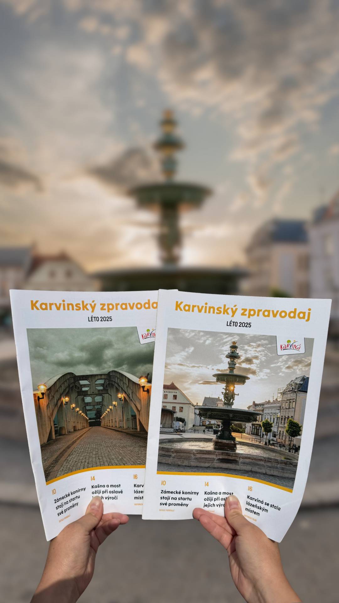 🎉 V srpnu oslavujeme výročí dvou karvinských památek – kašny a Darkovského mostu – a tak jsme pro vás připravili dvě různé obálky! 📬 Polovina domácností obdržela vydání s motivem kašny, druhá polovina s Darkovským mořem.    📖 Uvnitř najdete: ✅ O 8 stran víc obsahu než obvykle ✅ Pozvánku na velké srpnové oslavy ✅ Tři rozhovory s osobnostmi, které se narodily v Karviné: – 🎭 Marie Doležalová, oblíbená herečka – 🤖 Dan Kvak, vývojář systému Carebot, který s pomocí AI odhaluje rakovinu – 🎬 Radim Madeja, zdravotní klaun, herec a držitel ceny Thalie   🌊 Odhalíme také tajemství Karvinského moře 🏠 A poradíme, jak ochránit svůj dům nebo byt, když odjíždíte na dovolenou. Čtěte v aplikaci Munipolis ➡️ https://zpravodaj.munipolis.cz/karvina/leto-2025/ Která obálka se vám líbí více? ❤️