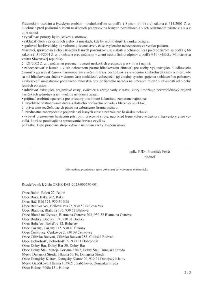 Vyhlásenie času zvýšeného nebezpečenstva vzniku požiaru  Fokozott tűzveszély időszakának kihirdetése