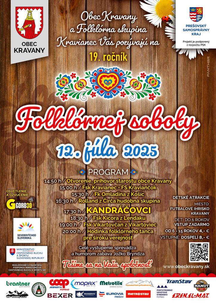 Obec Kravany a folklórny súbor Kravianec Vás pozývajú na 19. ročník Folklórnej soboty .