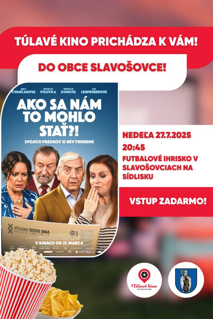 Obec Slavošovce Vás pozýva na Túlavé kino, ktoré sa bude konať dňa 27.07.2025 na futbalovom ihrisku na sídlisku.   Bude sa premietať film: "AKO SA NÁM TO MOHLO STAŤ?!"