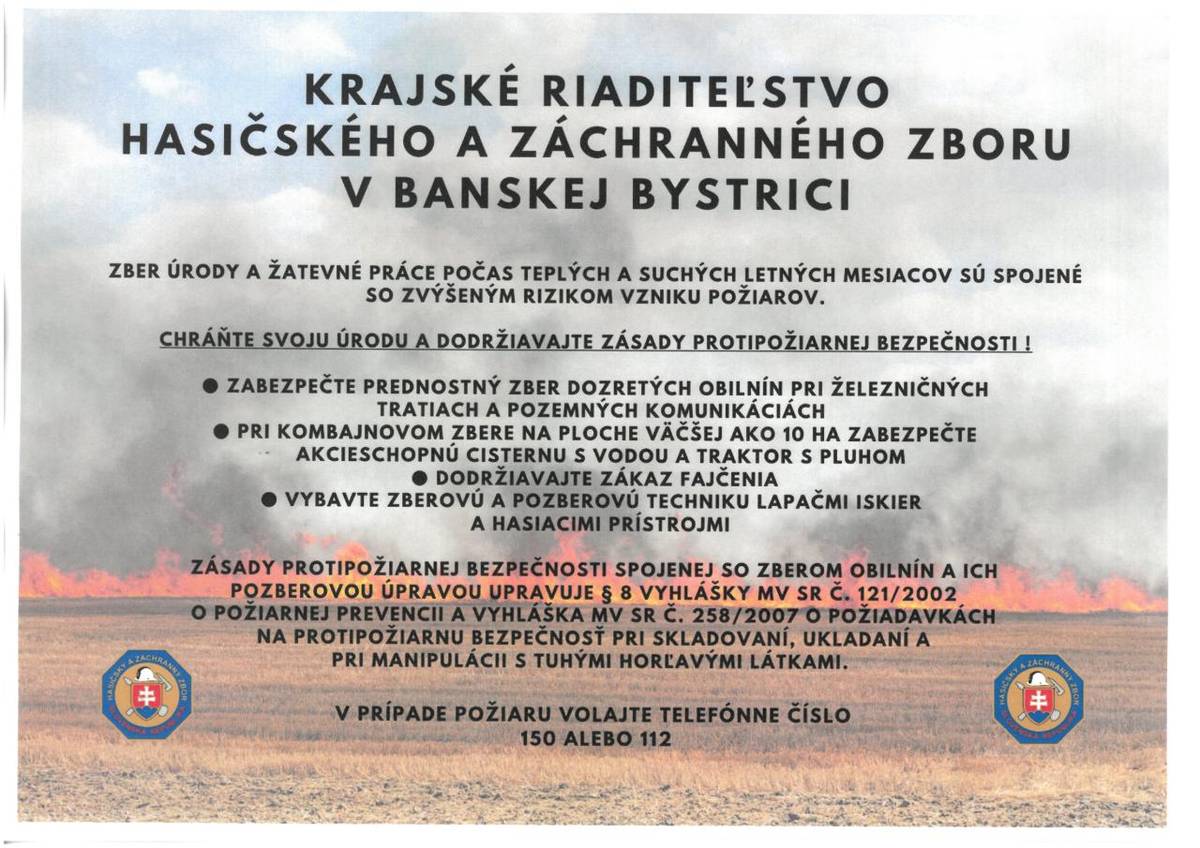 Dodržiavanie zásad protipožiarnej bezpečnosti spojenej so zberom obilnín.