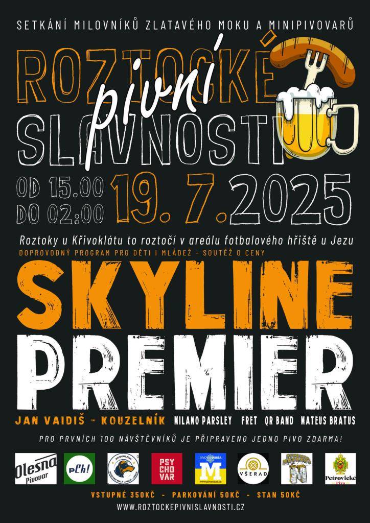Pozvánka na Roztocké pivní slavnosti dne 19.7.2025 na fotbalovém hřišti u Jezu, od 15 hodin.