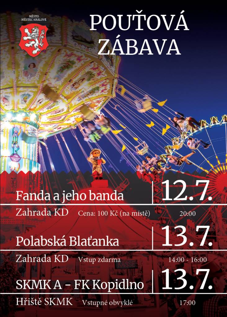 Od 11.7. do 13.7. 2025 se koná v Městci Králové tradiční pouť. Atrakce na náměstí zajišťuje Lunapark Janeček.