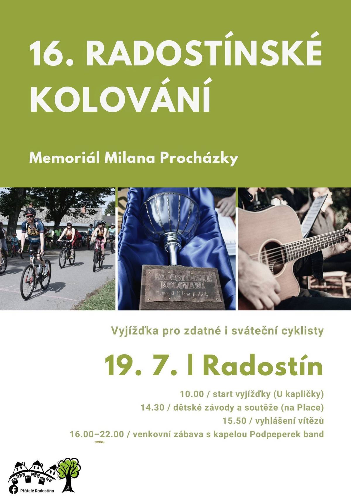 Radostínské Kolování dne 19.7.2025 - start 10:00 hod. u kapličky - od 16:00 hod. na place zábava s kapelou Podpeperek band