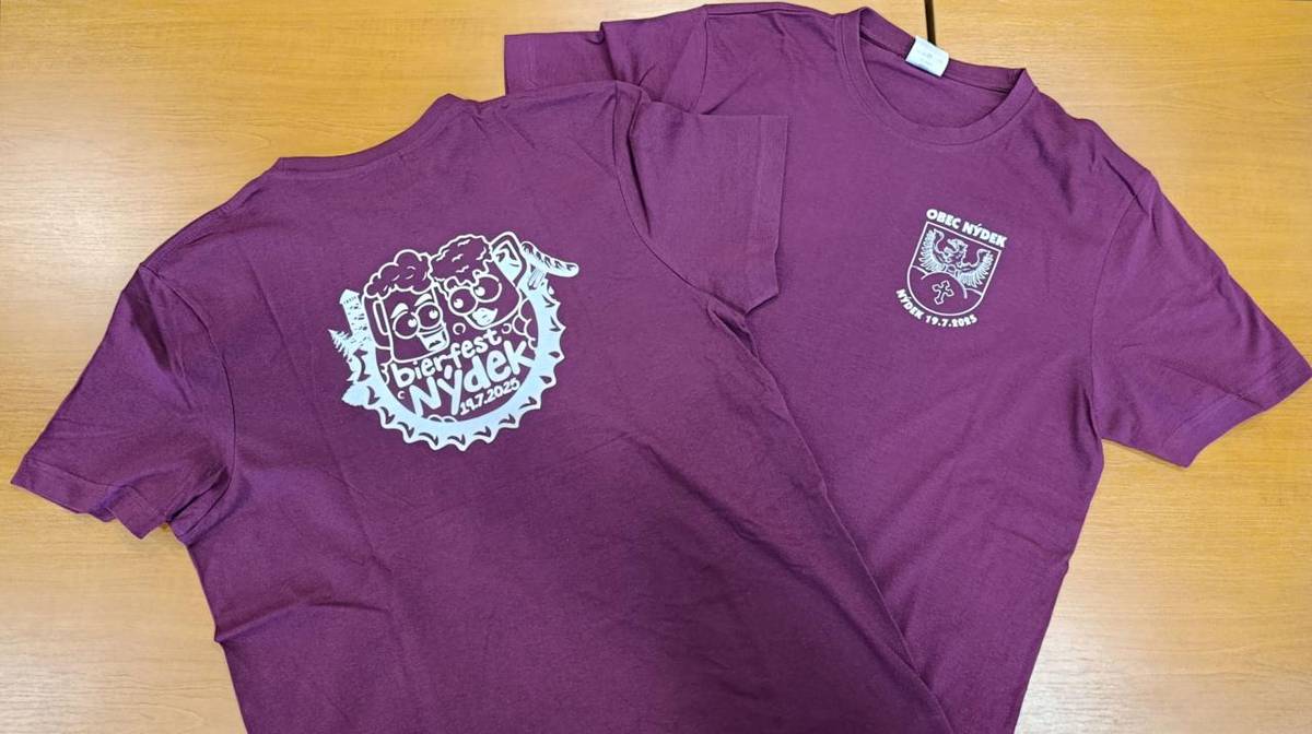 od 10.7.2025 v Dřeviónce za 200,- Kč. Velikost: M, L, XL, XXL. Nerozlišená trička pro všechny (UNISEX).