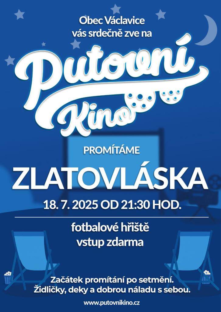 Promítání putovního letního kina 18.7.2025 od 21:30 na fotbalovém hřišti