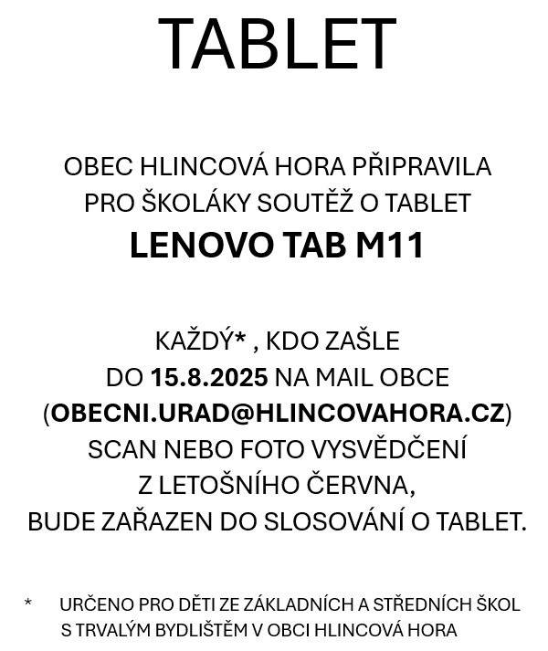 Soutěž pro školáky o tablet - za zaslané vysvědčení do slosování