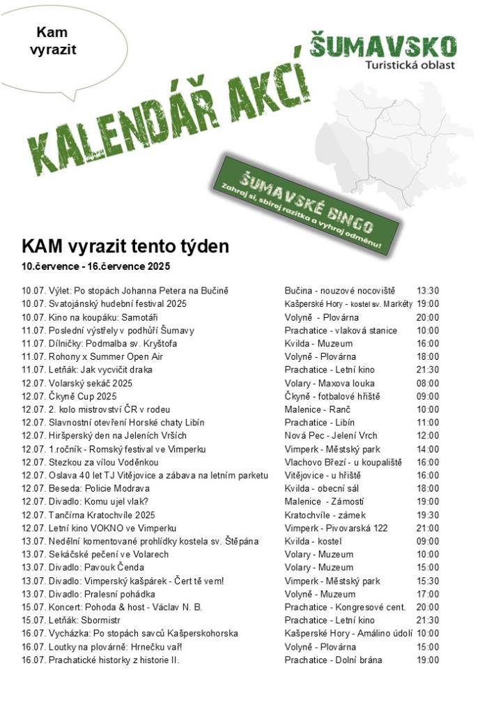 Kalendář akcí pro 28. týden 2025