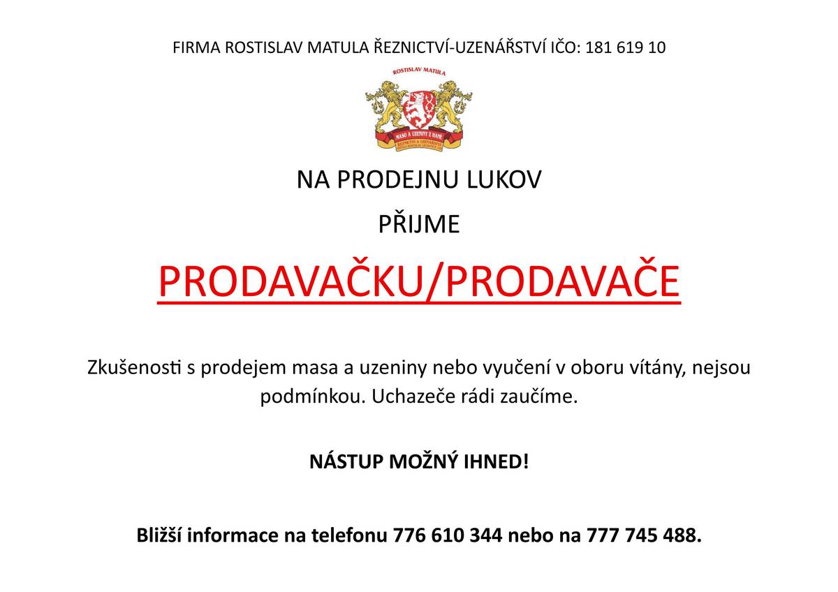 Hledá prodavačku/prodavače...