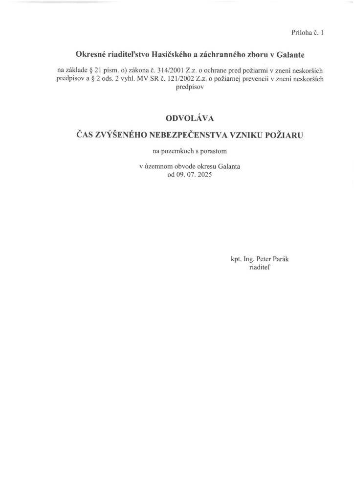 Odvolanie času zvýšeného nebezpečenstva vzniku požiaru - Fokozottan tűzveszélyes időszak visszavonása