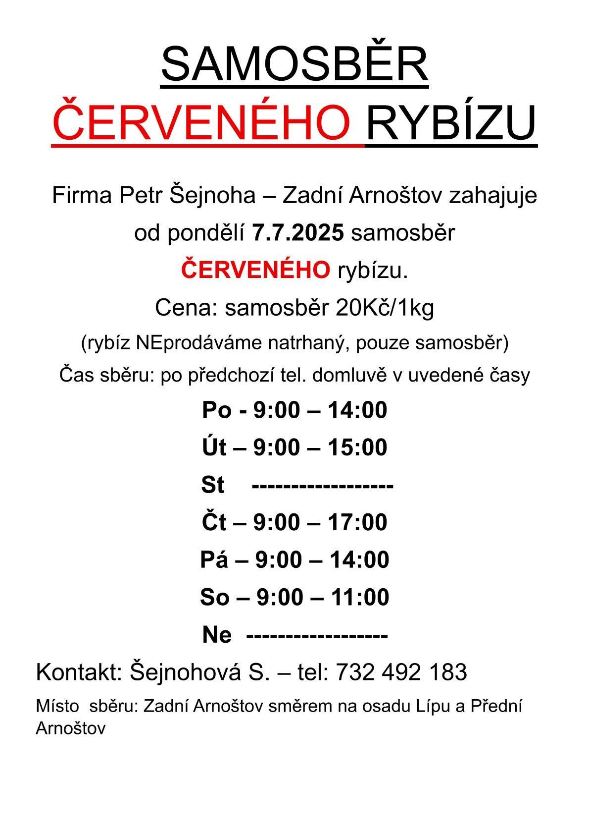 Nabídka samosběru červeného rybízu.