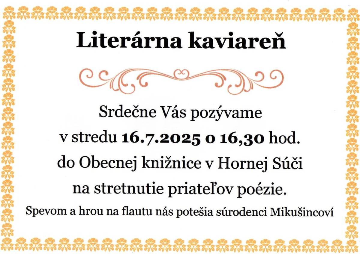 Pozvánka na stretnutie priateľov poézie.