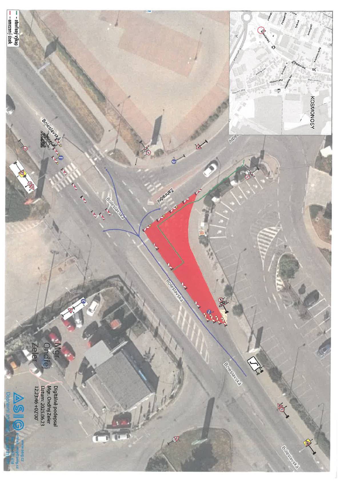 Dopravní omezení v ulici Boleslavská a Zahradní V Boleslavské ulici v křižovatce s ulicí Zahradní dochází od pondělí 7.července 2025  k dopravnímu omezení pro vozidla a pro chodce z důvodu odstranění havárie na plynovodním potrubí. Doprava bude omezena vždy jen v části jízdních pruhů po etapách dle přiložených schémat.   Omezení dopravy v tomto místě bude probíhat do 25.července. Děkujeme za pochopení správní odbor MÚ Kosmonosy