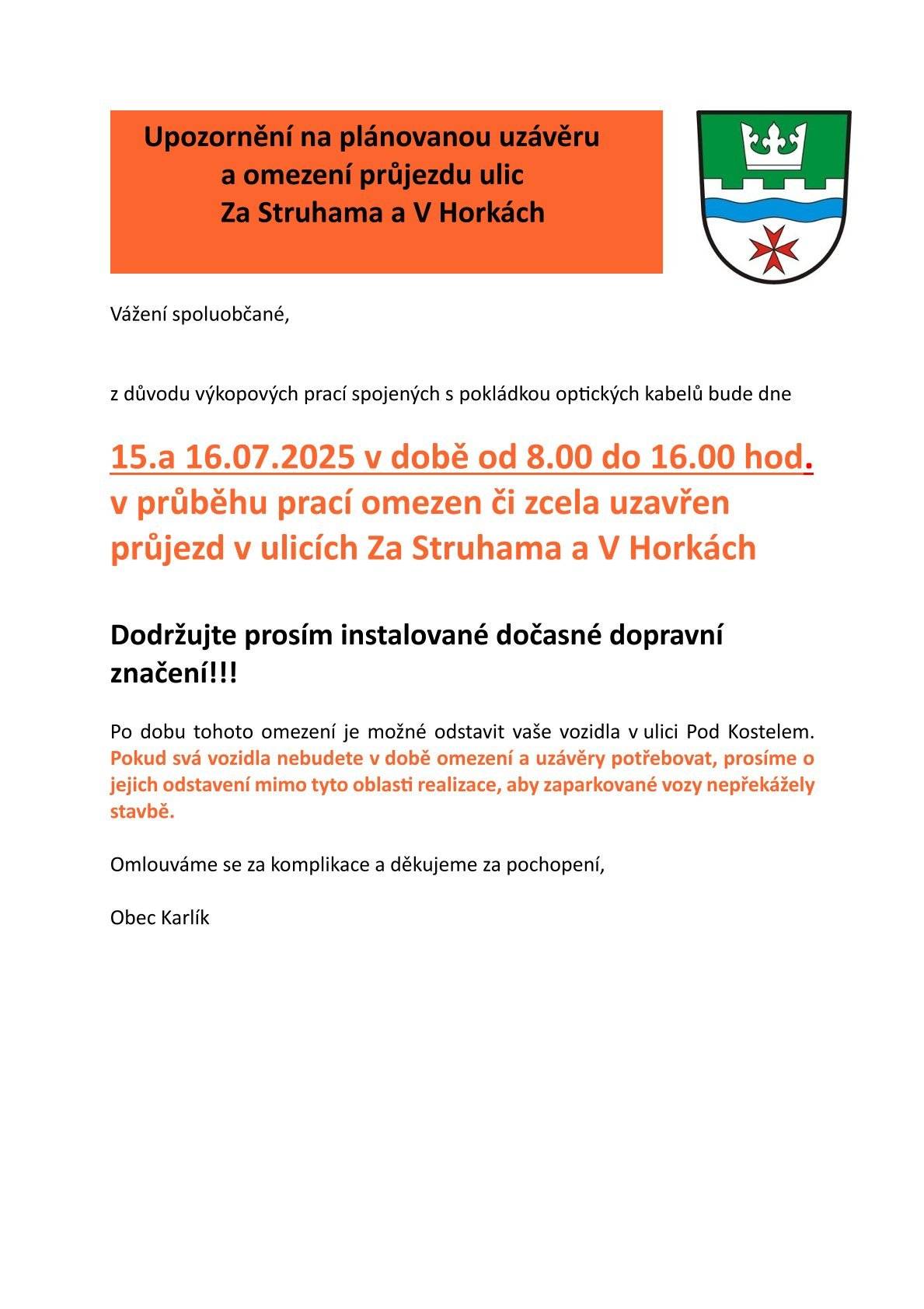 ulice Za Struhama a V Horkách