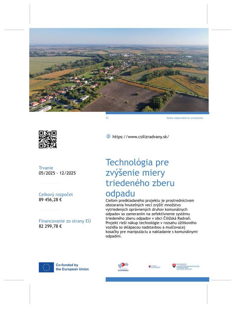 Obstaranie technológie pre manipuláciu a nakladanie s komunálnymi odpadmi /triedený zber odpadu/.