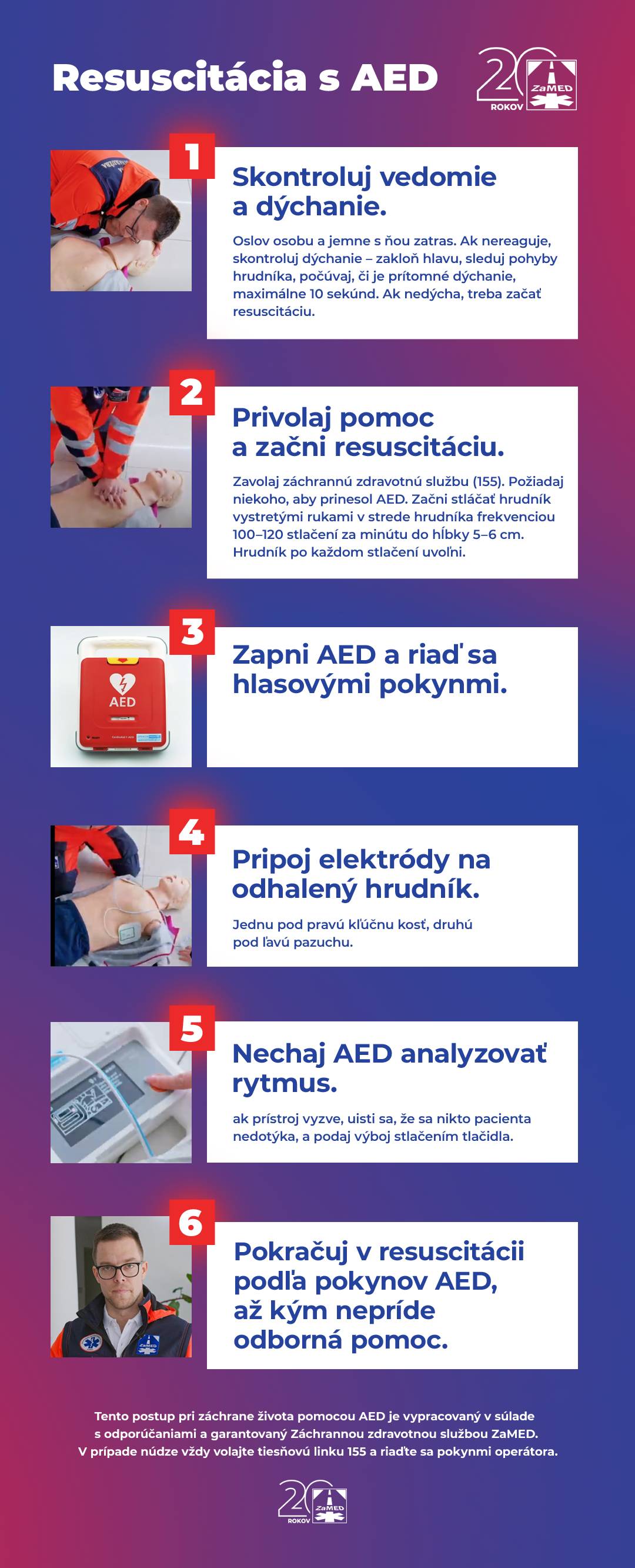 Viete, čo robiť v prípade náhleho zastavenia srdca? Naučte sa ako použiť AED – možno raz zachránite život. Defibrilátory v Revúcej nájdete na týchto miestach:  Budova mestskej polície na Remeselníckej ulici Budova Zariadenia opatrovateľskej služby Cilka na ul. J. Kordoša Budova bývalej základnej školy v mestskej časti Revúčka  Pozrite si rýchleho sprievodcu k resuscitácii s AED v prílohe.