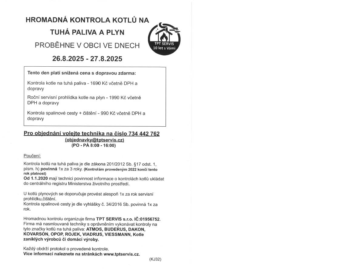 Kontrola proběhne ve dnech 26.8.2025 - 27.8.2025