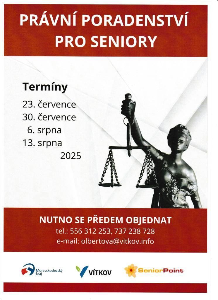 Bezplatné poradenství je potřeba objednat u paní Olbertové na tel. čísle 556 312 253. Délka konzultace je maximálně 60 minut, věk objednatele minimálně 60 let.