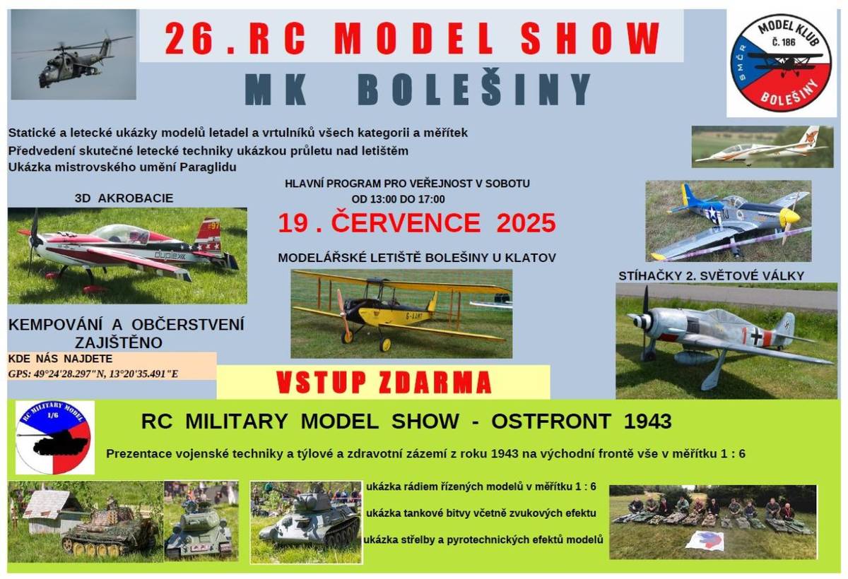 Hlavní program pro veřejnost proběhne v sobotu 19.7.2025 od 13.00 do 17.00 hod. Kompletní program naleznete v přiloženém letáčku.