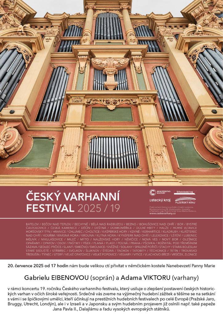 Koncert se koná 20. 7. 2025 od 17.00 hod. v kostele Nanebevzetí Panny Marie v Němčicích. Na zachráněné varhany zahraje renomovaný varhaník Adam Viktora za doprovodu sopránového hlasu Gabriely Eibenové. Koncert se koná v rámci Českého varhanního festivalu 2025. Podrobnosti v přiloženém letáčku.