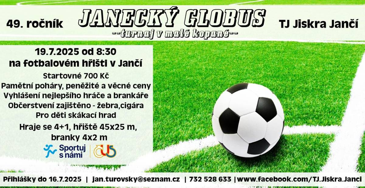 Pozvánka na 49. ročník turnaje v malé kopané o putovní pohár "JANECKÝ GLOBUS".