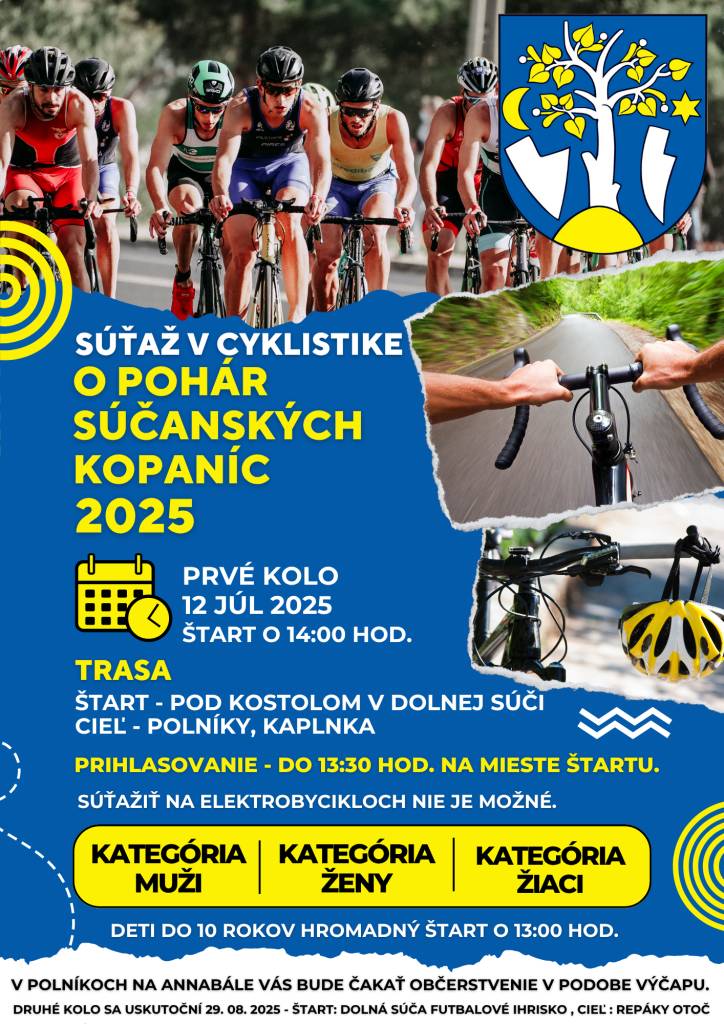 Komisia športu Vás srdečne pozýva na cyklistické preteky o POHÁR SÚČANSKÝCH KOPANÍC.