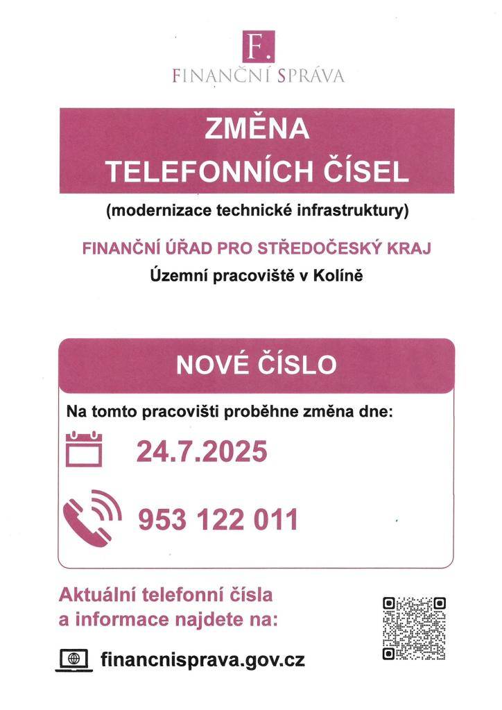 Nové telefonní číslo - Finanční úřad