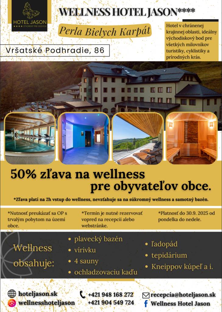 Hotel Jason - 50% zľava na wellness pre obyvateľov obce.