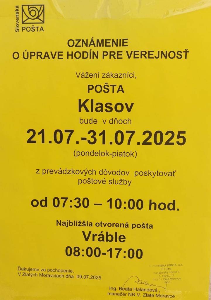 zmena otváracích hodí