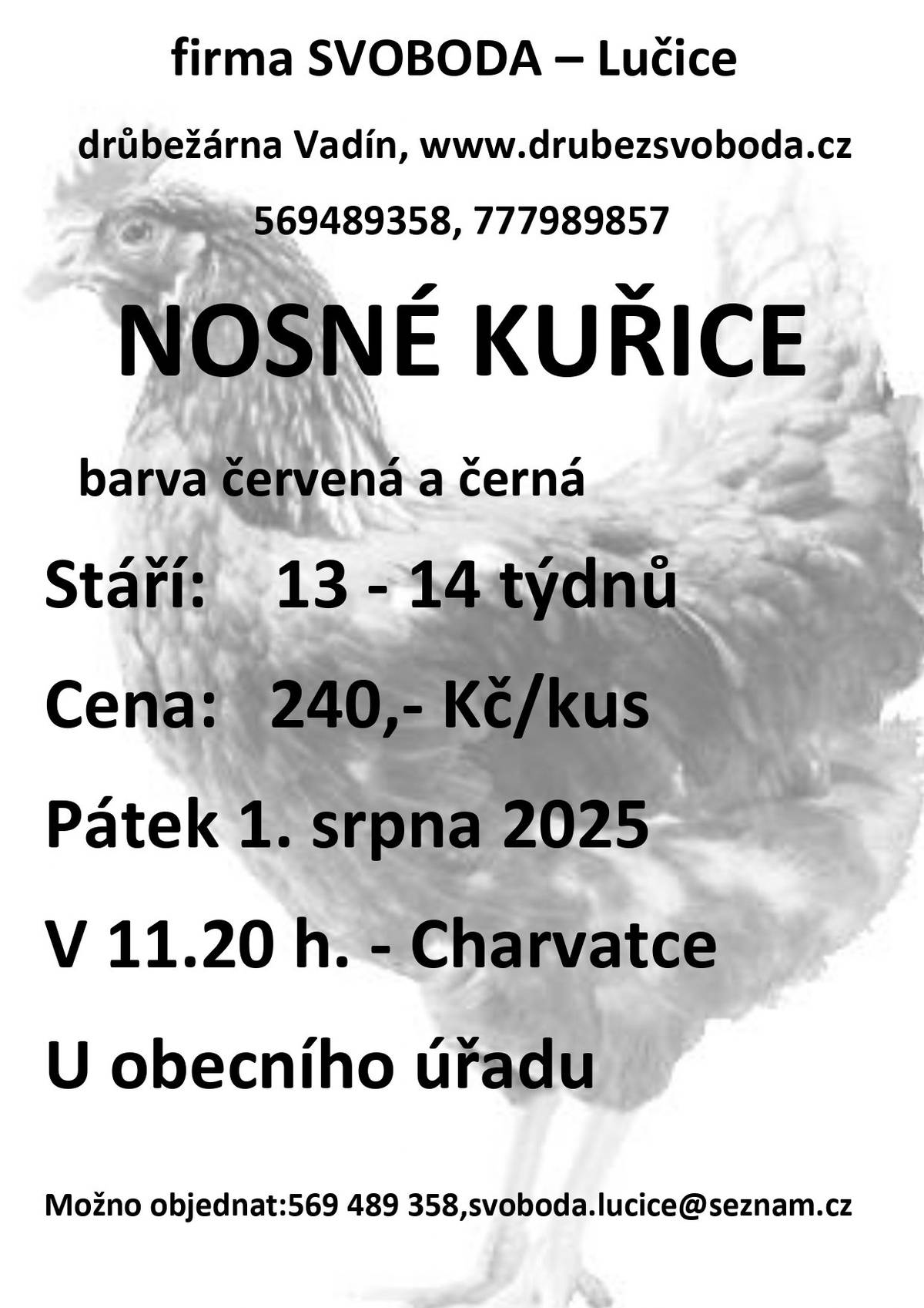 v pátek 1.8.2025 v 11:20 u obecního úřadu
