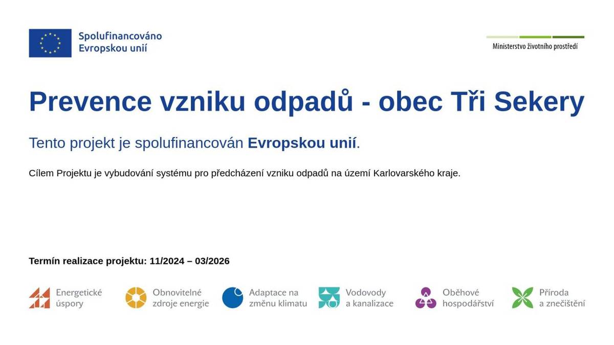 Tento projekt je spolufinancován Evropskou unií.  Cílem Projektu je vybudování systému pro předcházení vzniku odpadů na území Karlovarského kraje.