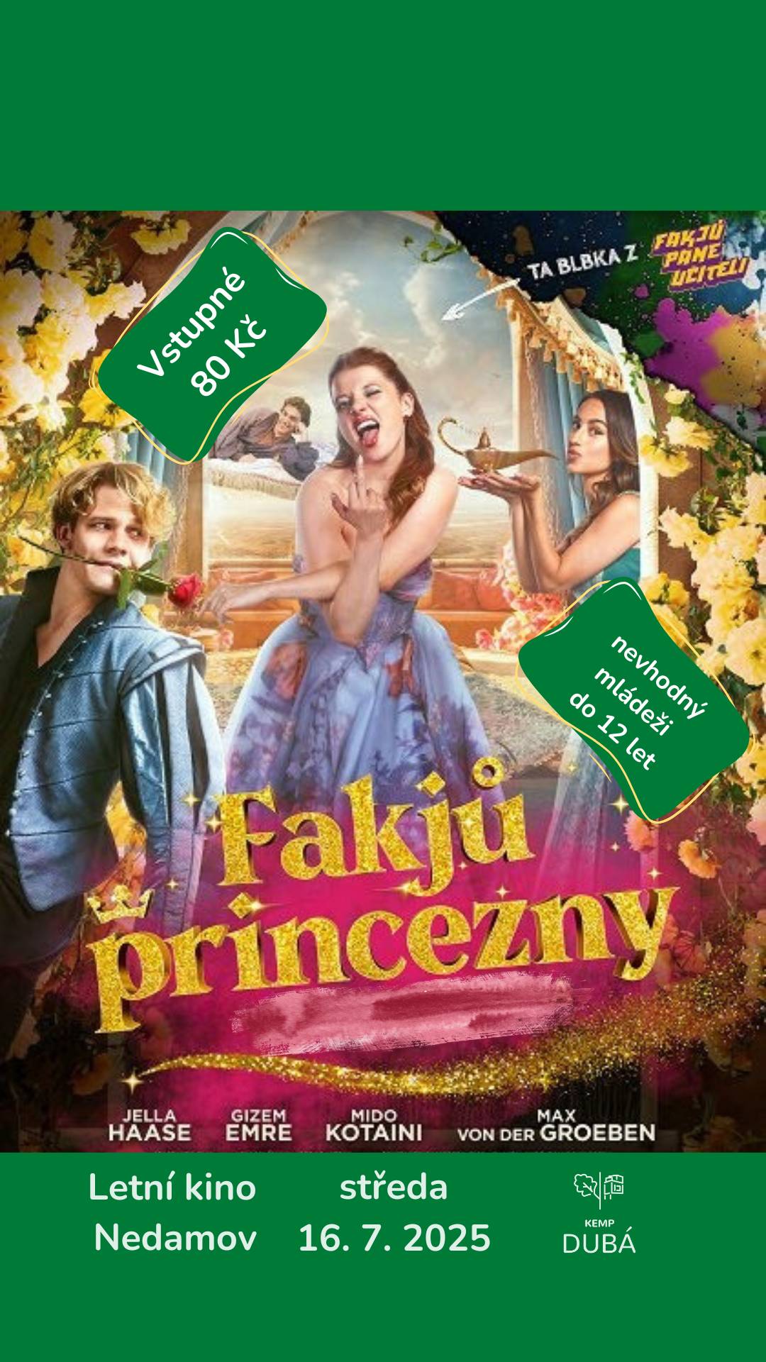 Čeká nás bohatý program pro každého – přijďte načerpat zážitky a potkat sousedy. 🎬 Dnes (středa 16. 7.) Letní kino v Nedamově Fakjů princezny – začínáme po setmění. Vstupné 80 Kč. 🚚 Zítra (čtvrtek 17. 7.) přijíždí pojízdné řeznictví Bandík Na náměstí v Dubé 8:00–12:00. Čerstvé maso a uzeniny. 🎬 Pátek 18. 7. Letní kino VLNY – silný český film, vstupné 130 Kč. 🍺 Sobota 19. 7. ve 14:00 komentovaná prohlídka Sušárny chmele Přijďte podpořit obnovu této unikátní památky, která vás nedávno překvapila přívalová voda a bahno. Vaše účast nám pomůže ukázat, že nám na sušárně záleží! 💃 SOBOTA 19. 7. od 19:00 Taneční večer v kempu Nedamov! První z letošní trojice večerů s kapelou W-MUSIC. Všichni jste vítáni! Těšíme se na vás na kterékoli z akcí – nebo klidně na všech, která vás láká nejvíce?