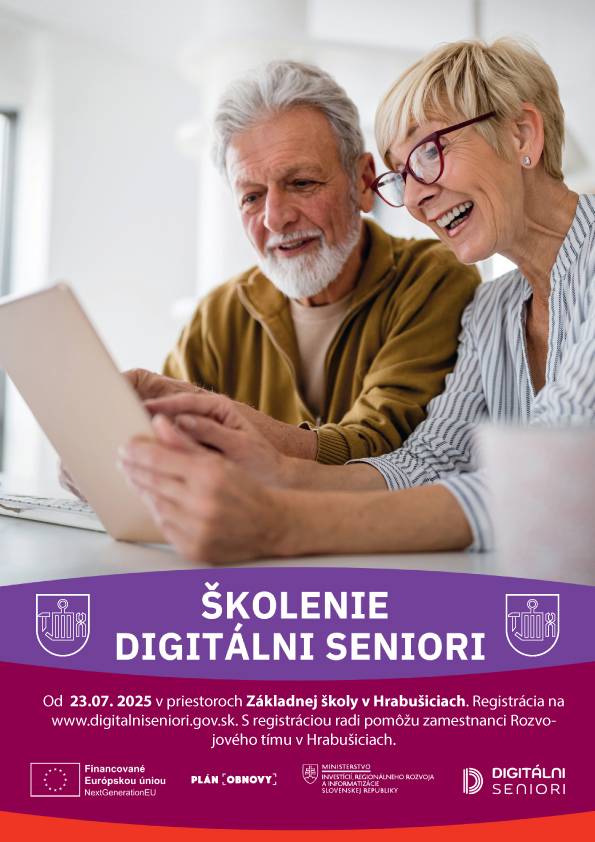 Vážení občania. oznamujeme Vám, že sa v našej obci od 23.7.2025 spúšťajú školenia v projekte DIGITÁLNI SENIORI.