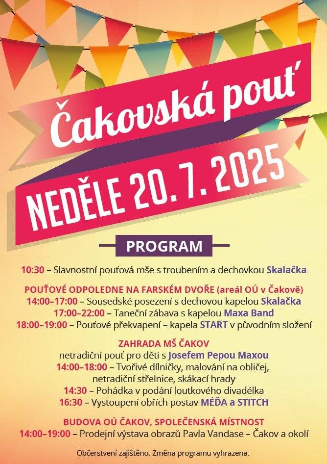 Zveme Vás na pouť do Čakova v neděli 20.7.2025. program viz. příloha.