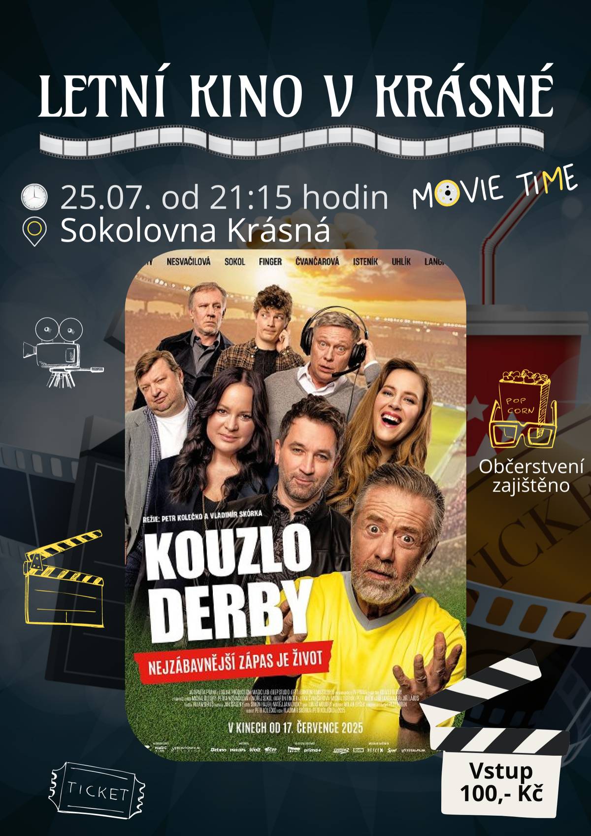 Milí občané, zveme Vás na promítání komedie "Kouzlo derby", které se uskuteční v pátek 25.07.2025 na Sokolovně v Krásné (V případě nepříznivého počasí bude promítání na sále.) Budeme se těšit!🎬