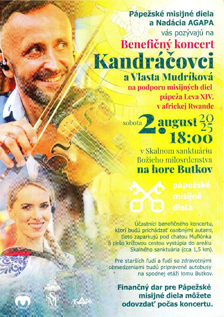 Pápežské misijné diela a Nadácia AGAPA vás pozývajú na Benefičný koncert Kandráčovci a Vlasta Mudríková