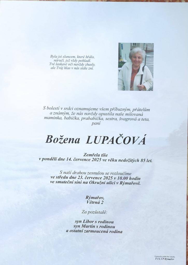 paní Božena Lupačová, rozená Bartošíková