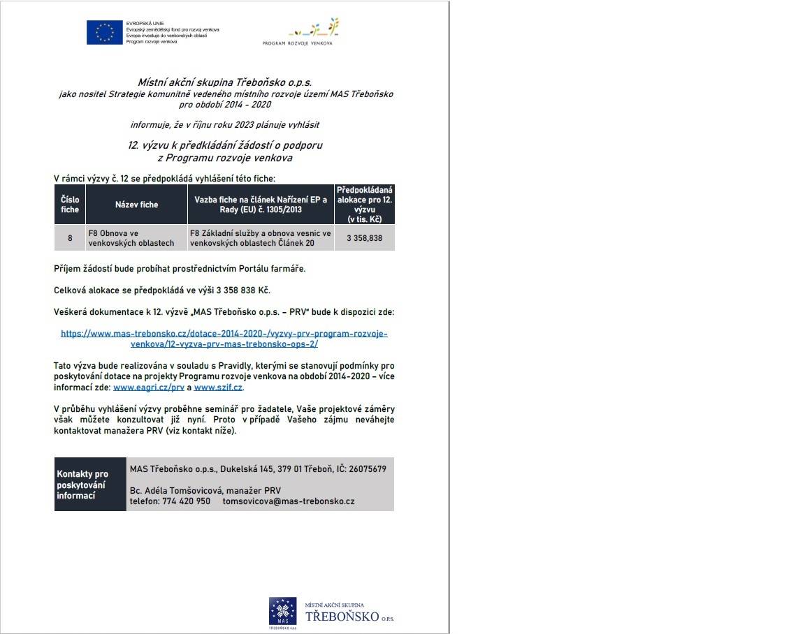 Od října je připravena další výzva z Programu rozvoje venkova.