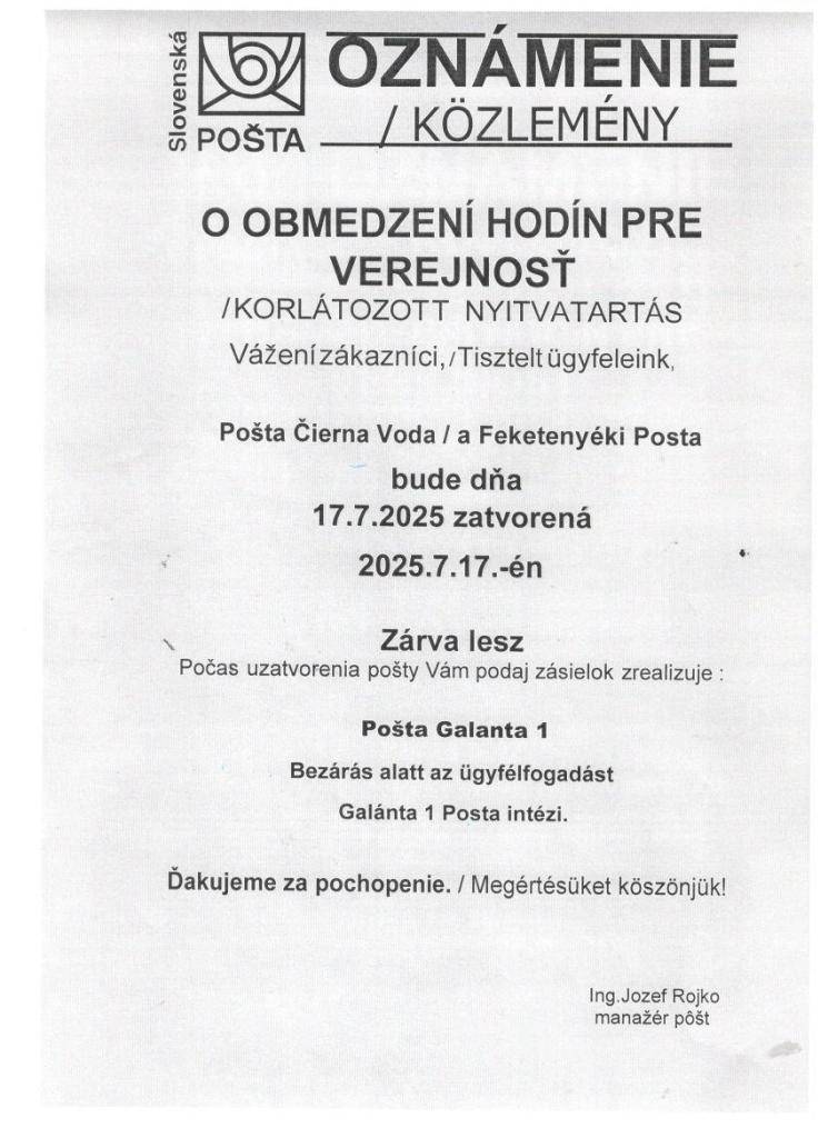 Oznámenie   Értesítés