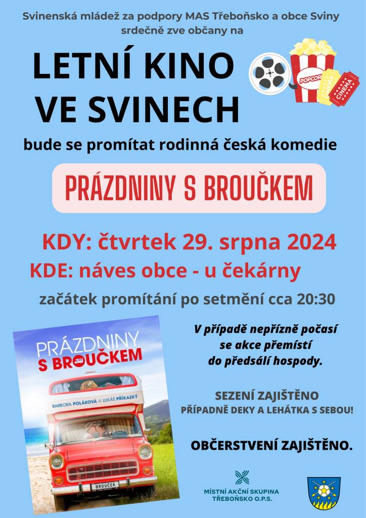 Co má společného letní kino ve Svinech a MALÝ LEADER? Velmi mnoho! Díky projektu Svinenské mládeže, který uspěl v dotační výzvě Malý LEADER Místní akční skupina Třeboňsko o.p.s. se občané Svinů mohou těšit na již druhé promítání nového letního kina.
