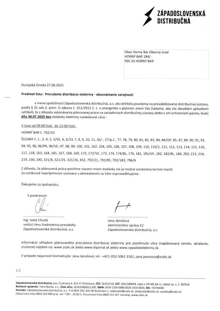 Prerušenie distribúcie elektriny