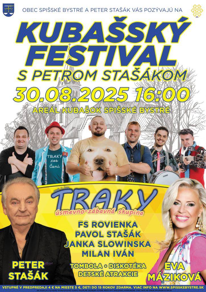 Obec Spišské Bystré a Peter Stašák Vás pozývajú na 27. ročník Kubašského festivalu s Petrom Stašákom.