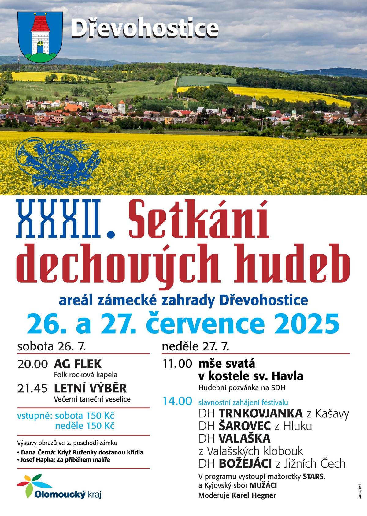 XXXII. Setkání dechových hudeb Dřevohostice proběhne 26. a 27. července 2025 v zámecké zahradě v Dřevohosticích.