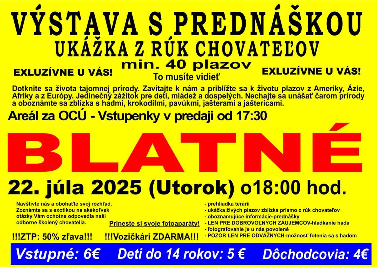 Výstava s prednáškou sa uskutoční 22. júla o 18:00 hodine na školskom dvore (za obecným úradom).