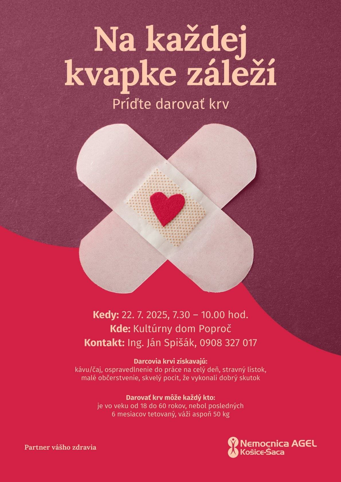 Dňa 22.7.25 od 7:30 do 10:00 hod sa v Kultúrnom dome v obci Poproč uskutoční mobilný odber krvi.