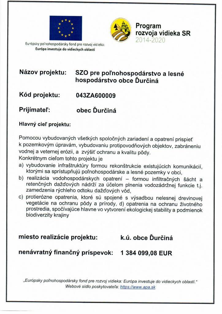SZO pre poľnohospodárstvo a lesné hospodárstvo obce Ďurčiná